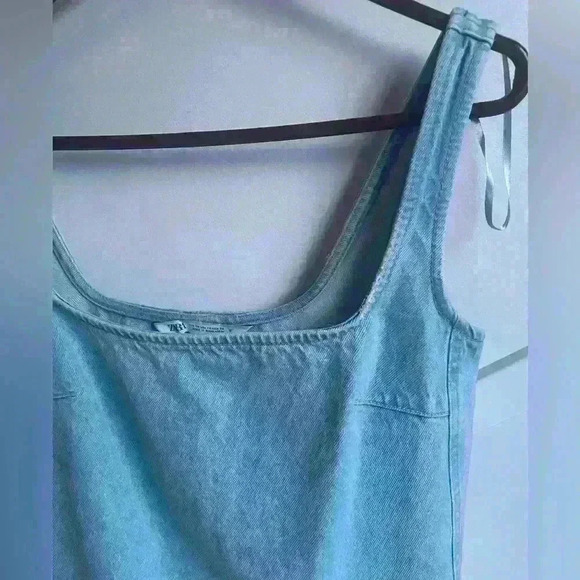 ZARA Square Neck Denim Tank Mini Dress size XS NWOT - Picture 7 of 10